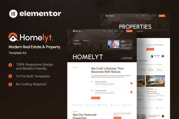 Homelyt - Modern Real Estate & Property Elementor Template Kit
